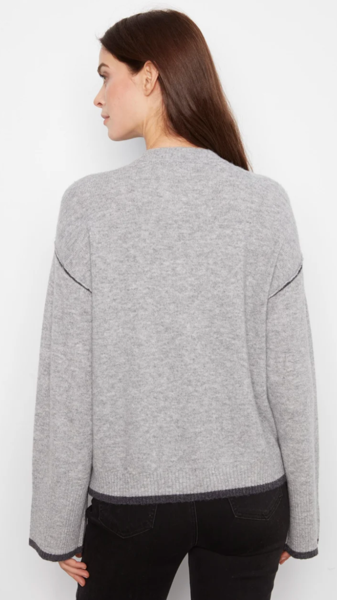 Grey Contrast Trim Crew Neck Sweater