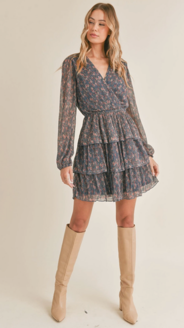 Starry Visions Surplice Tiered Mini Dress