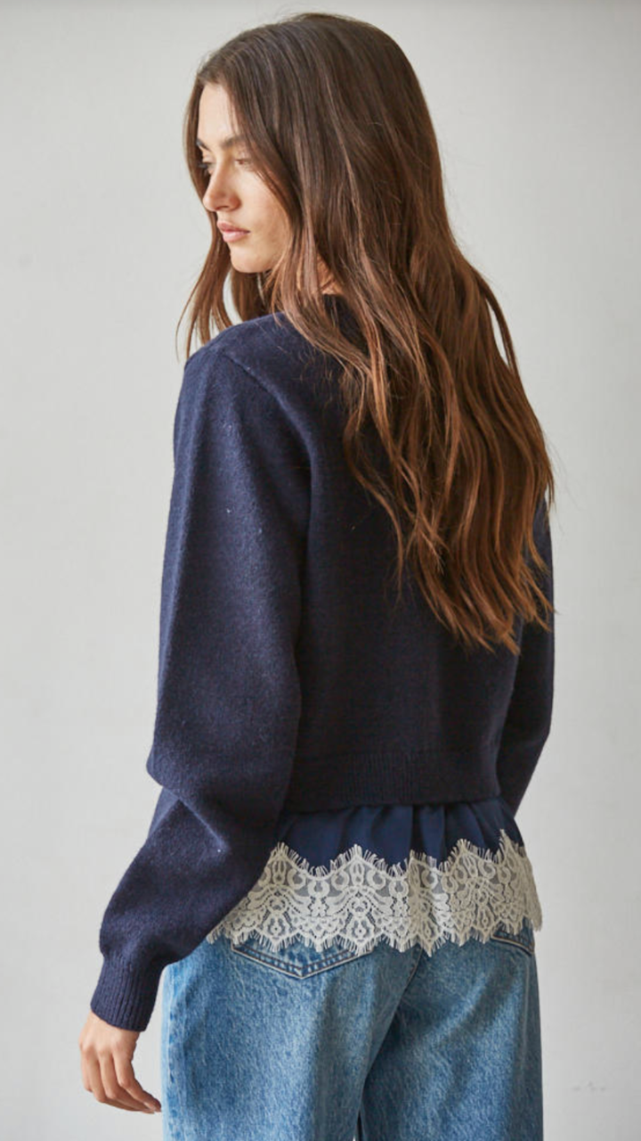 Navy Lace Bottom Sweater