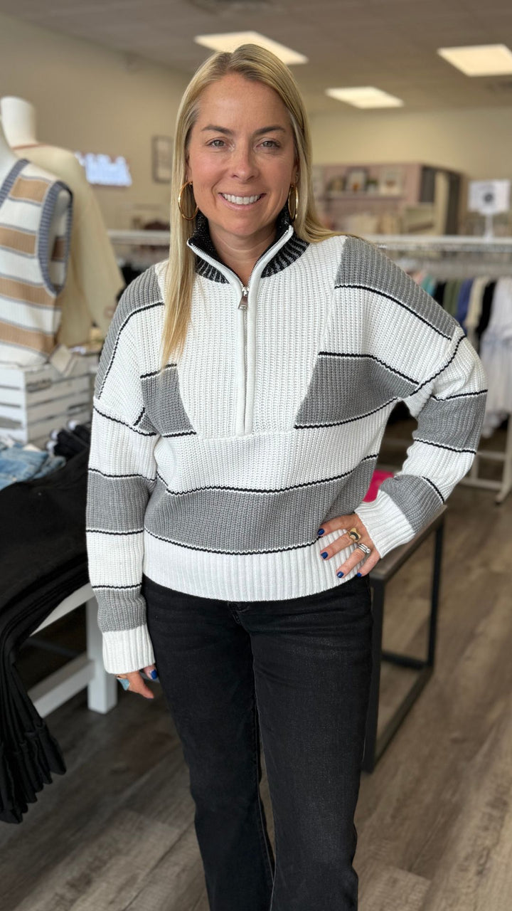 Heather Gray Quarter Zip Colorblock Sweater