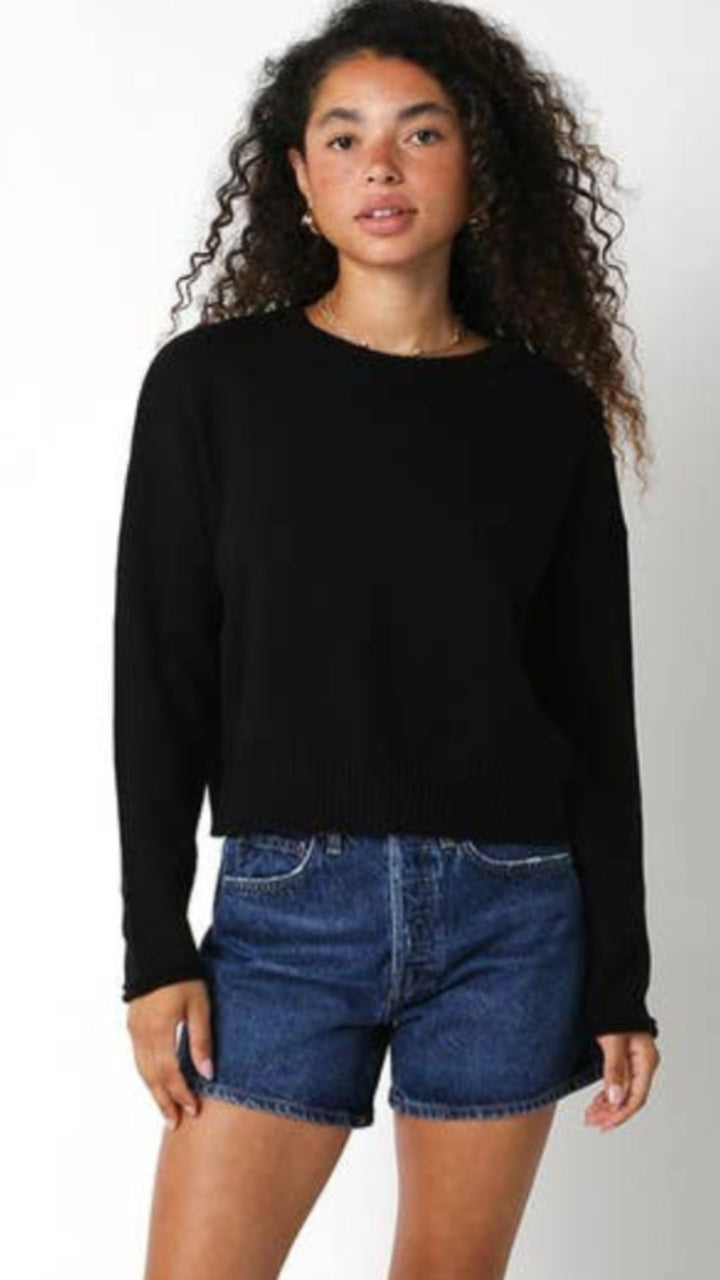 Black Cotton Round Neck Sweater