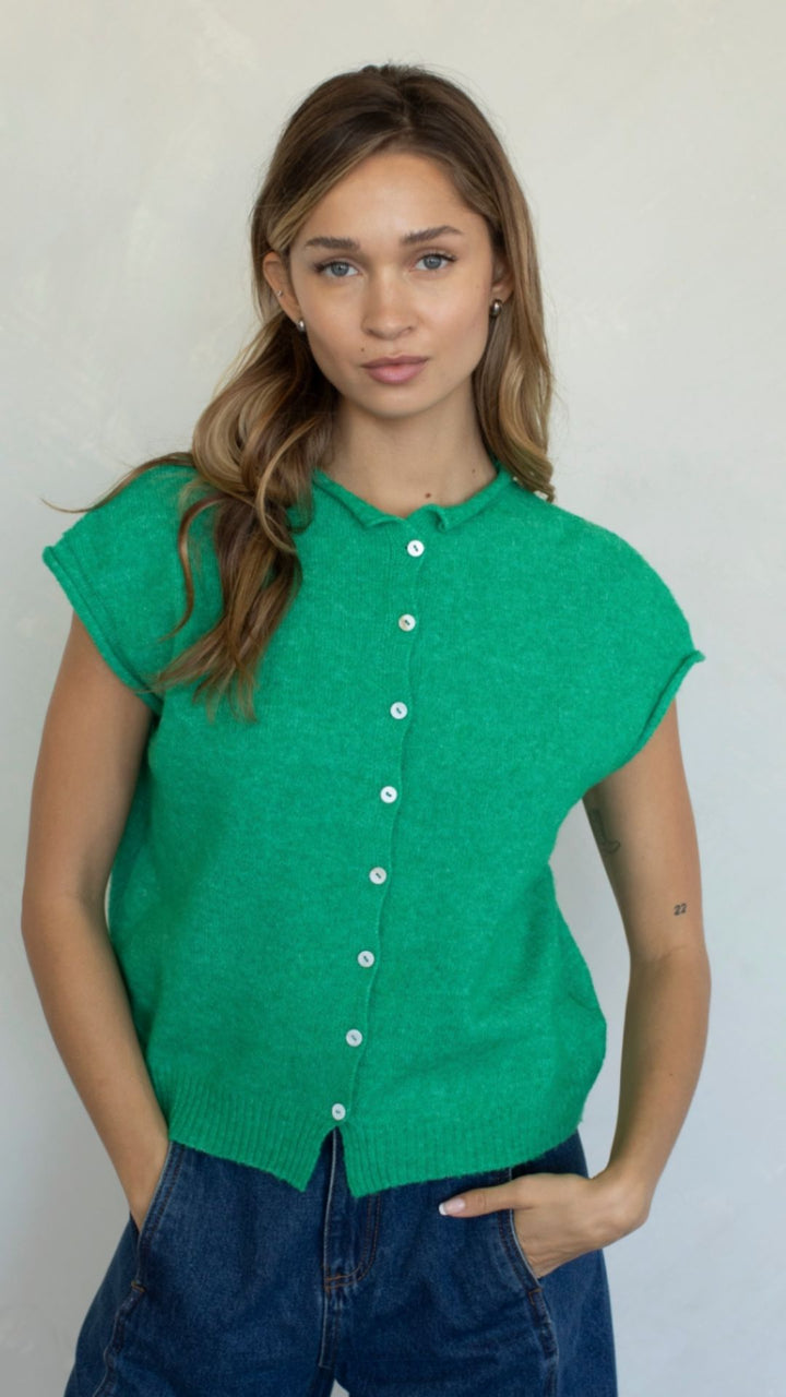 Kelly Green Piper Vest Cardigan