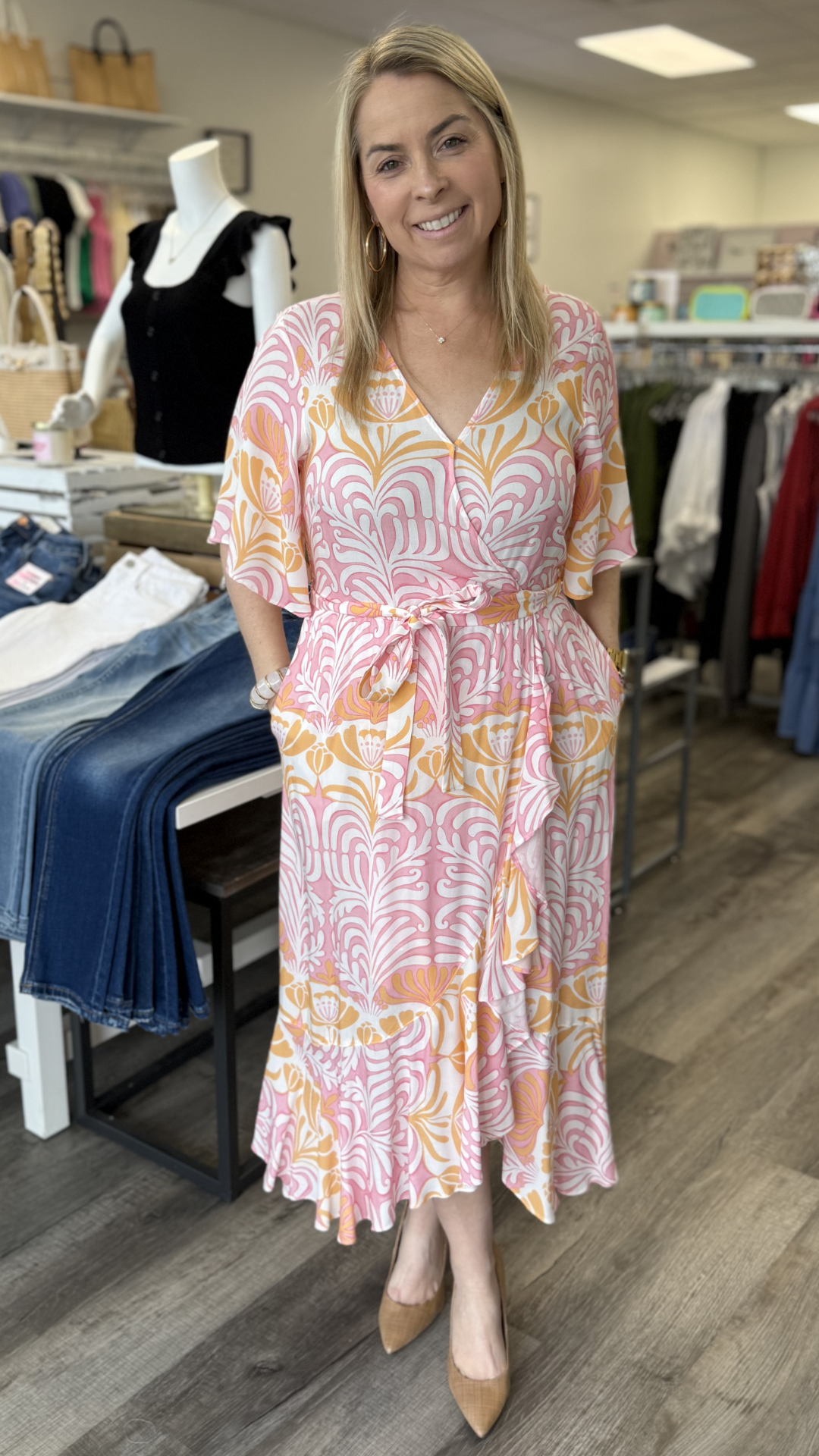 Flutter Elbow Sleeve Wrap Maxi Dress
