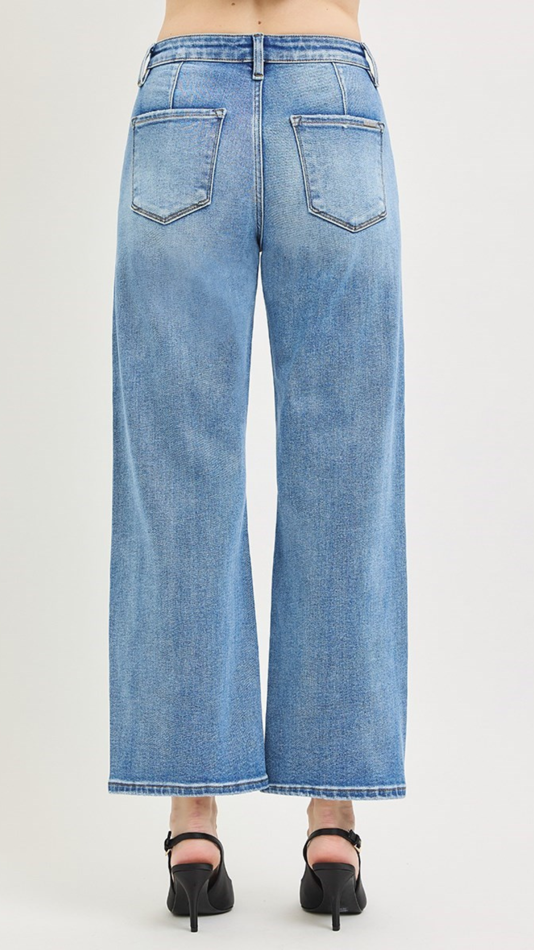 High Rise Light Medium Wash Slouchy Crop Wide Leg Jeans