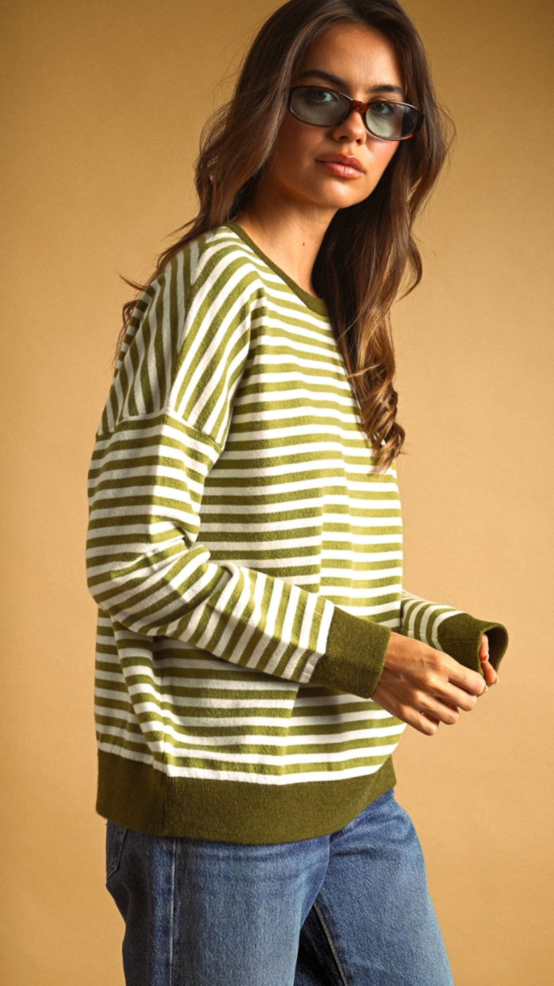 Olive Striped Contrast Sweater