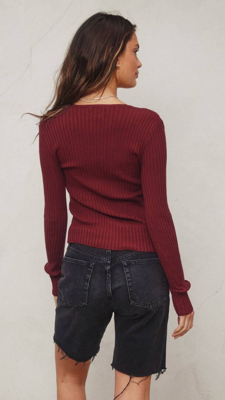 Red V Neck Fitted Light Sweater