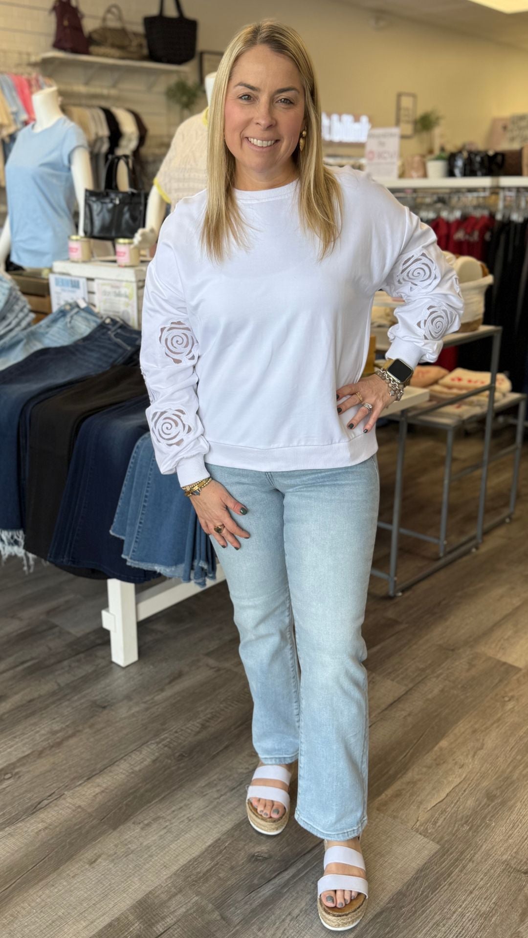 French Terry Floral Embroidery Long Sleeve