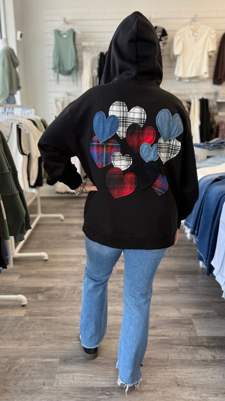 Black Patchwork Hearts Oversized Zip Up