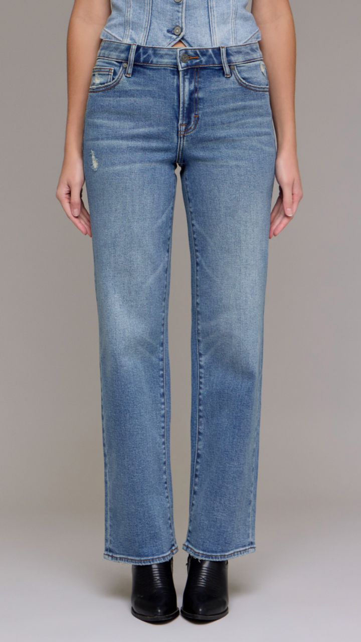 ELLA Mid Rise Medium Vintage Wash Wide Straight Jeans