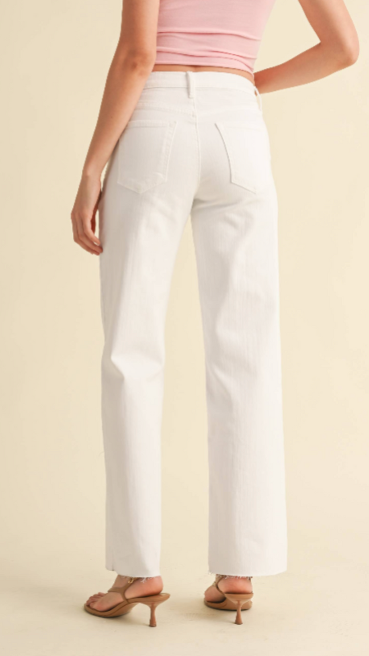 Mid Rise Optic White Slim Palazzo Jeans