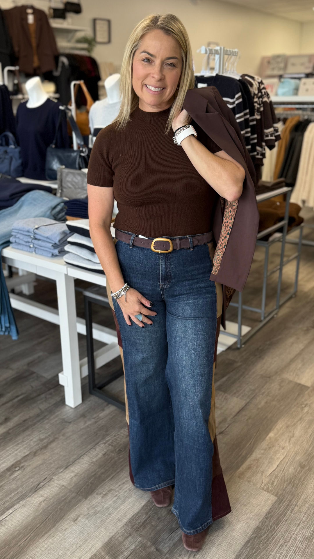 Chocolate Brown Short Sleeve Soft Knit Sweater Top