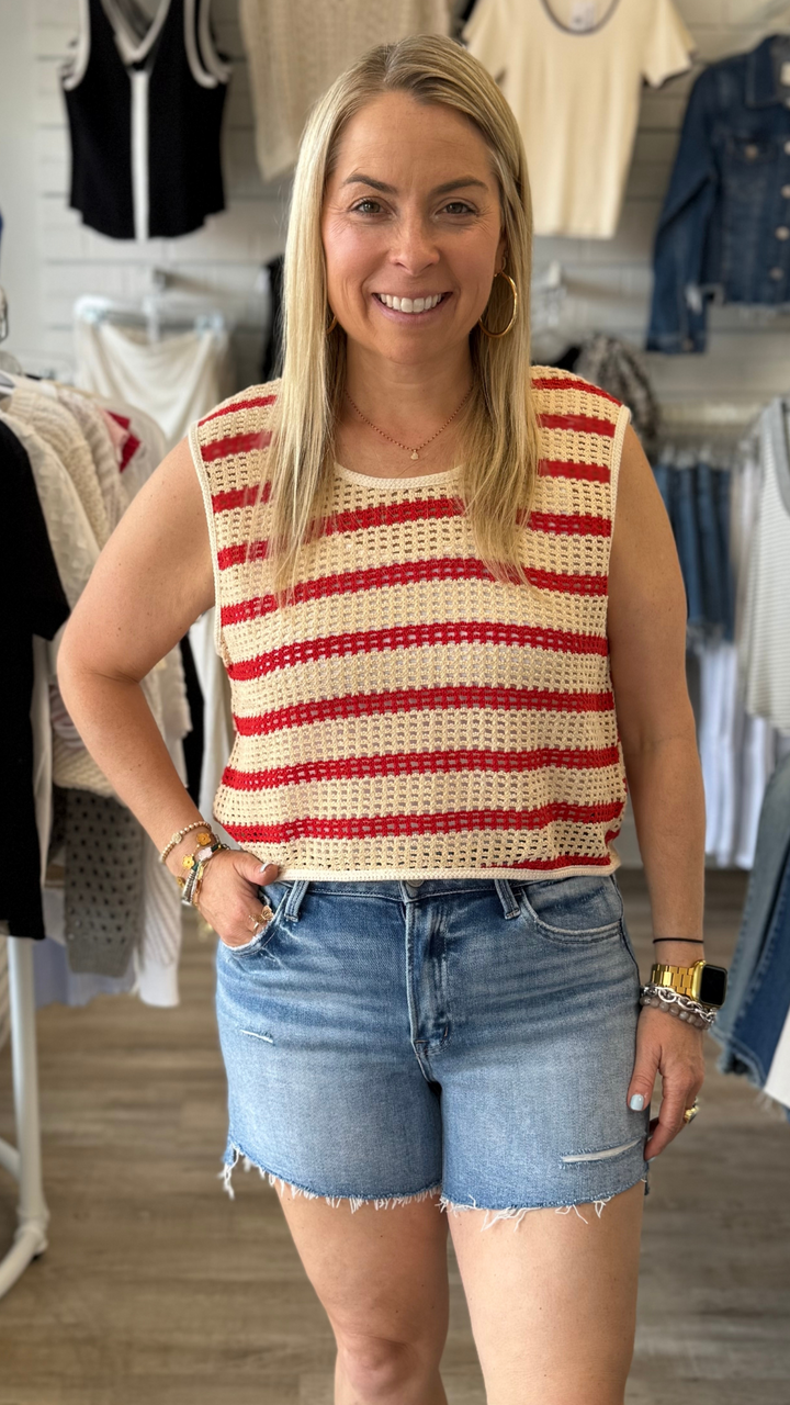 Natural Red Striped Sleeveless Top