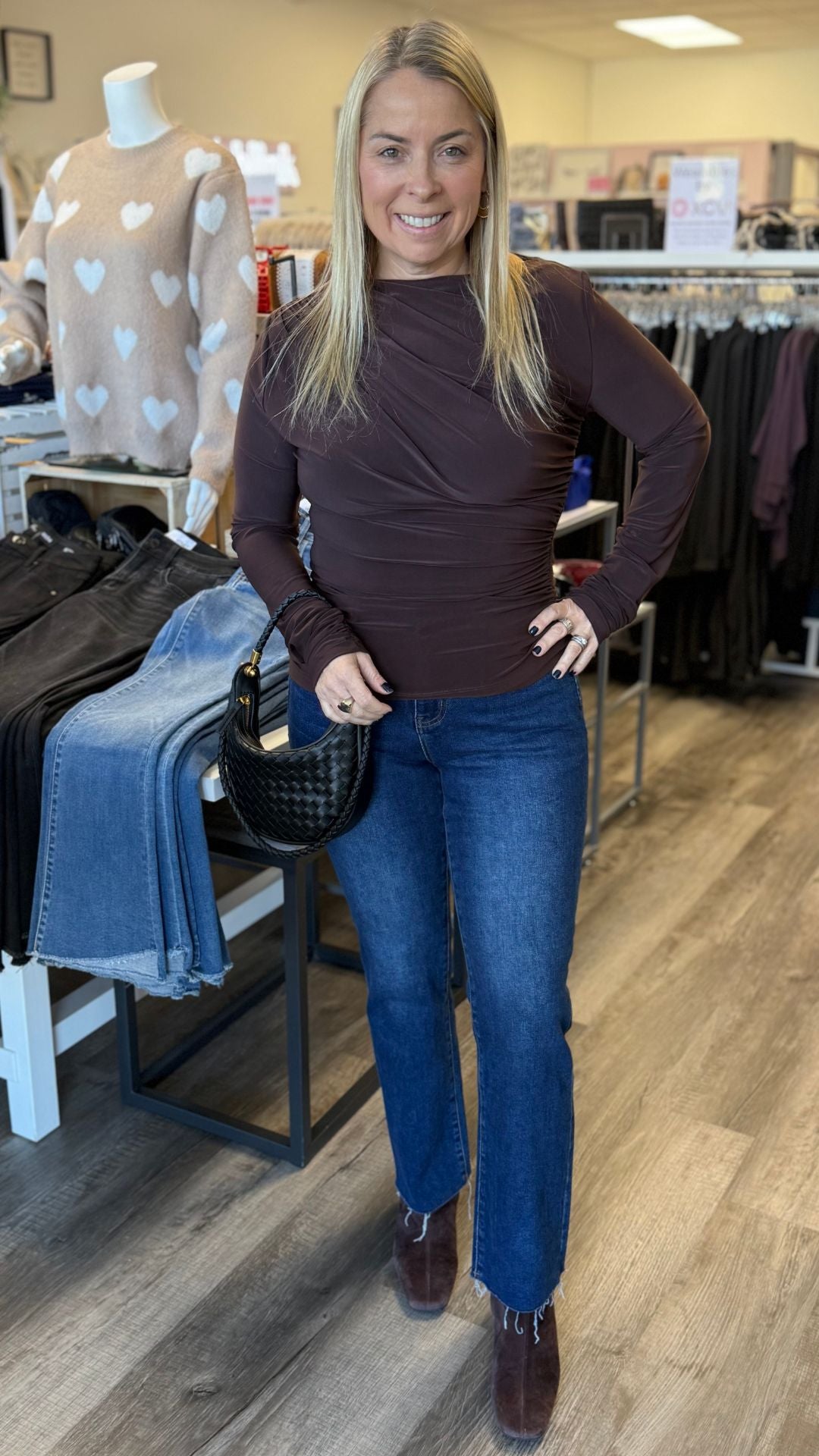 High Rise Dark Wash Mini Bootcut Jeans