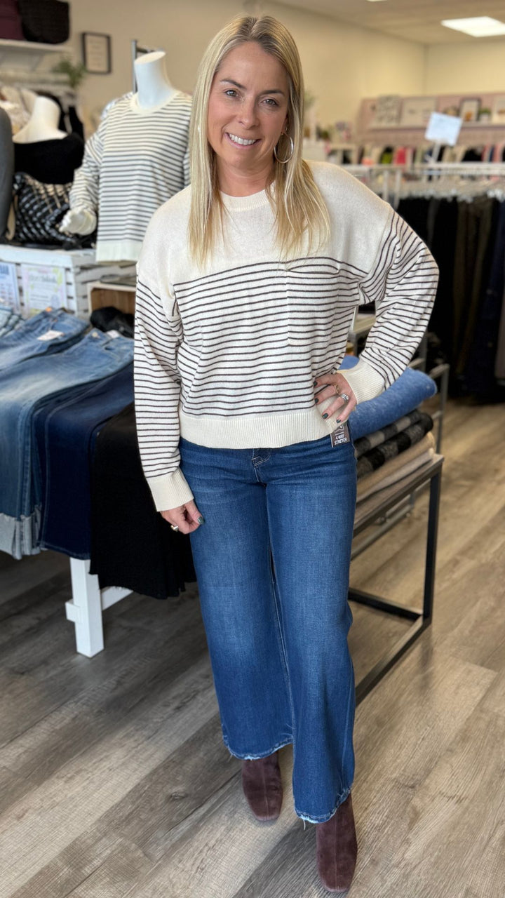 Cream And Mocha Stripe Sweater Top