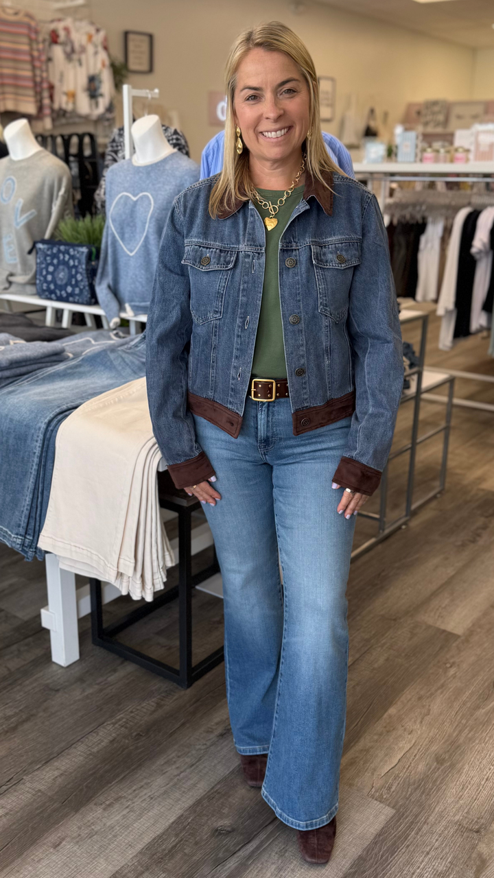 Denim Jacket With Faux Suede Contrast