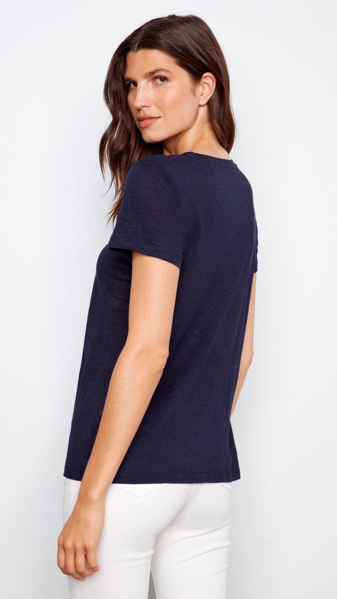 Navy Drop Shoulder V Neck Tee