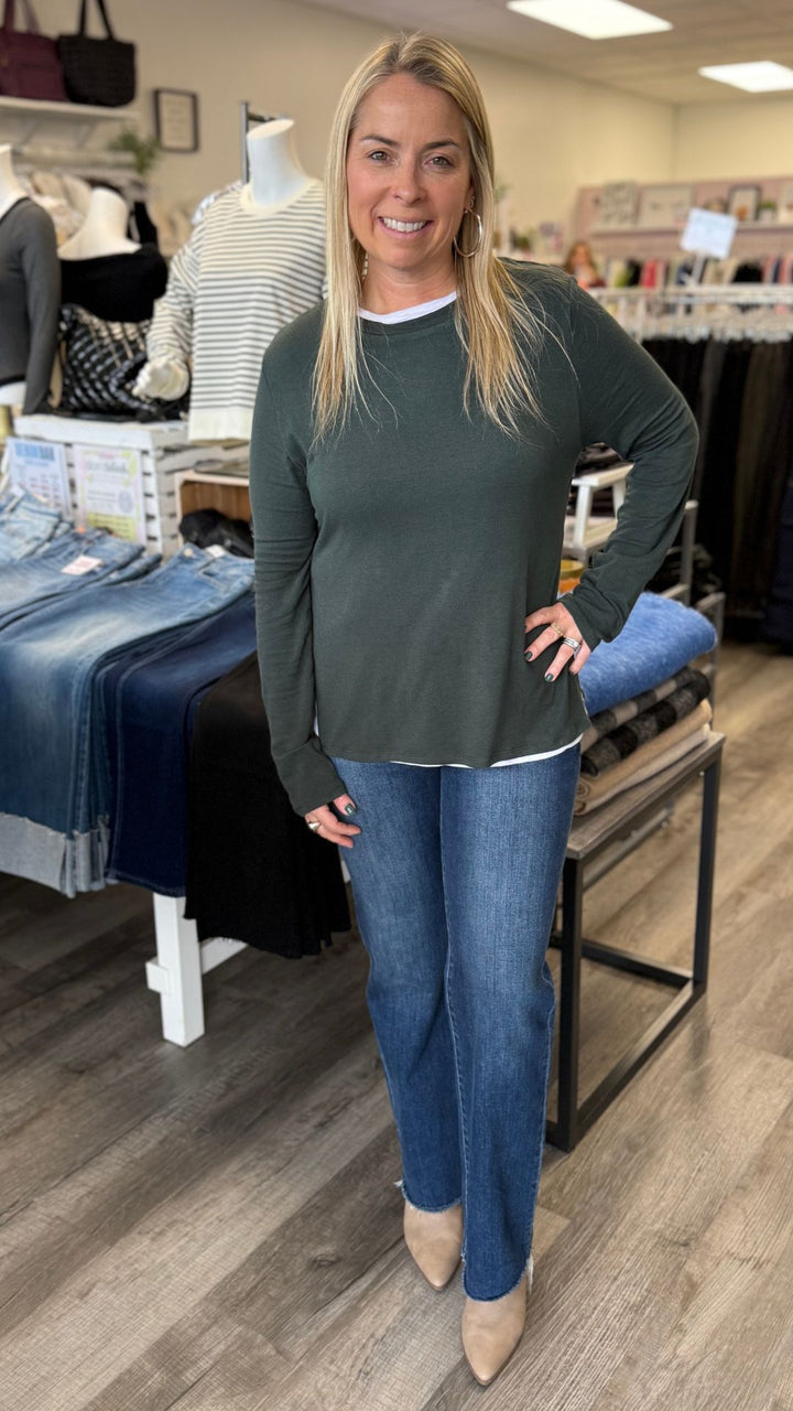 Hunter Green Lined Crew Neck Sweater