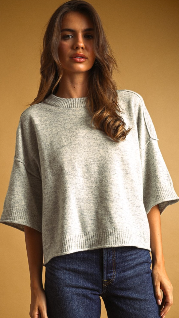 Heather Grey Short Sleeve Sweater