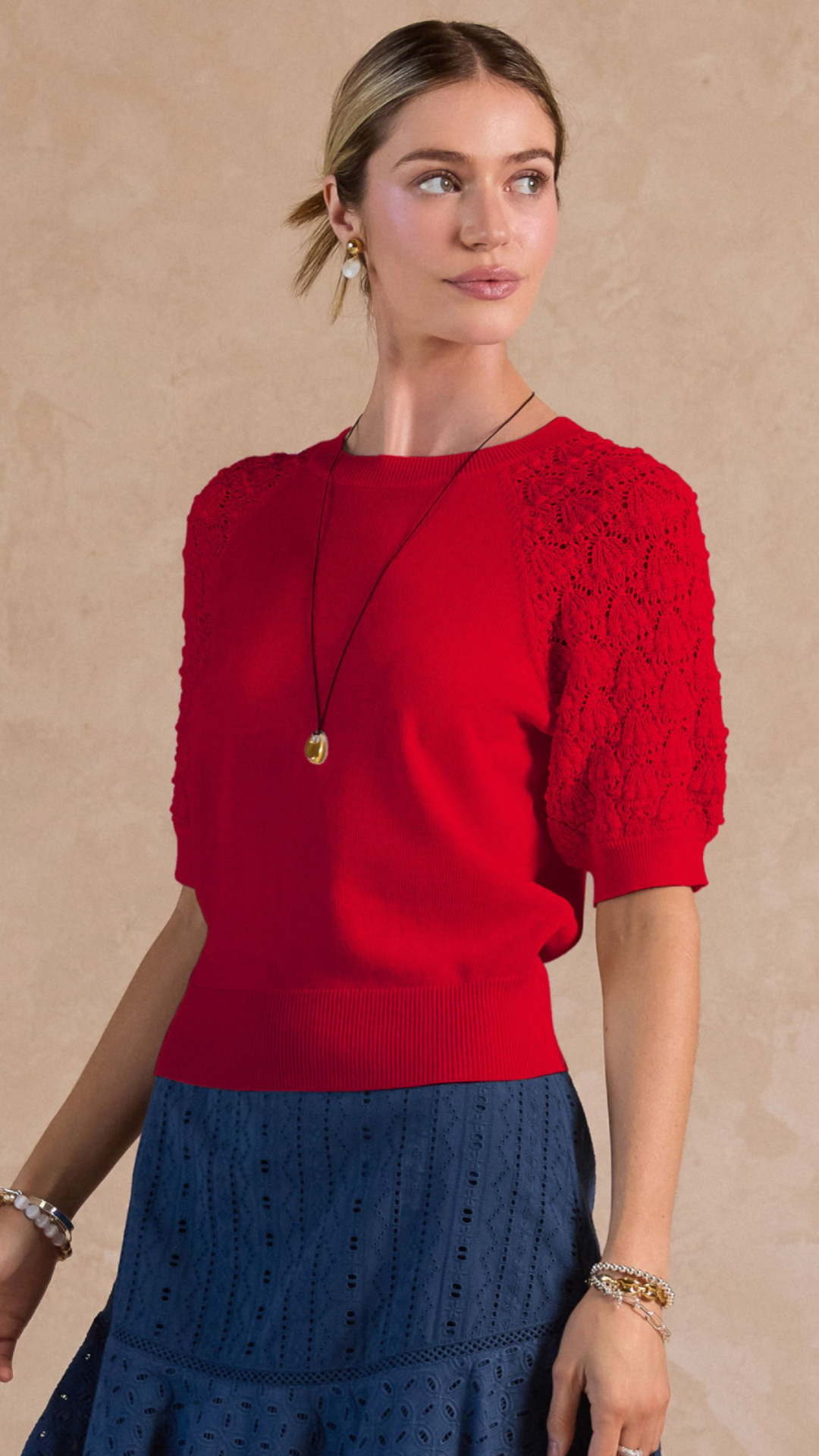 Crochet Sleeve Detail Knit Top