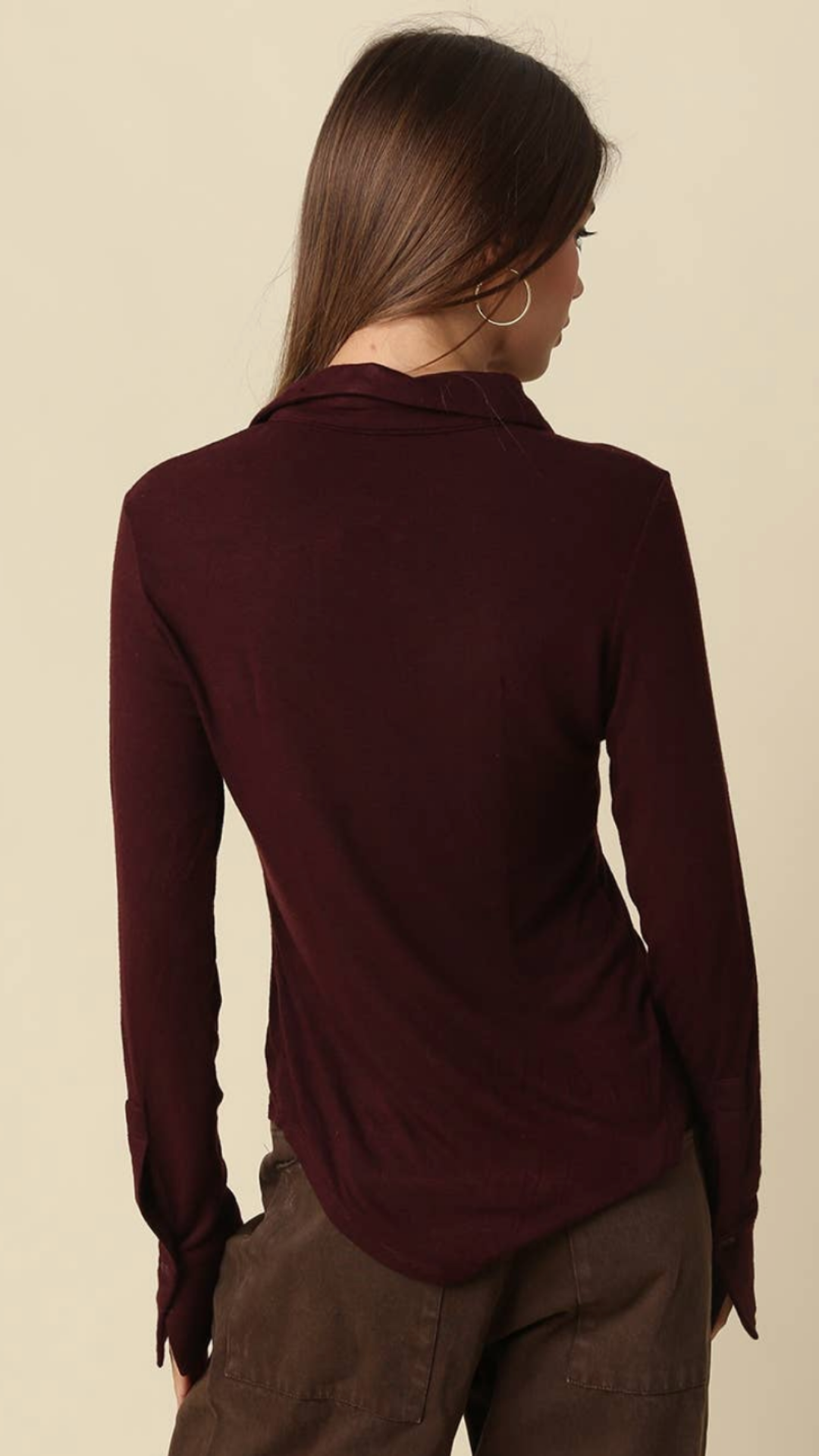 Burgundy Soft Long Sleeve Henley Knit Top