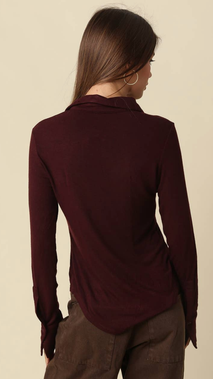 Burgundy Soft Long Sleeve Henley Knit Top