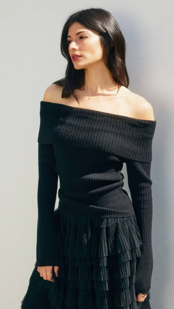 Black Foldover Off The Shoulder Sweater