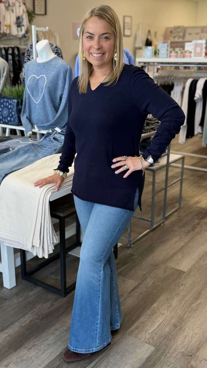 Soft Navy V Neck Sweater