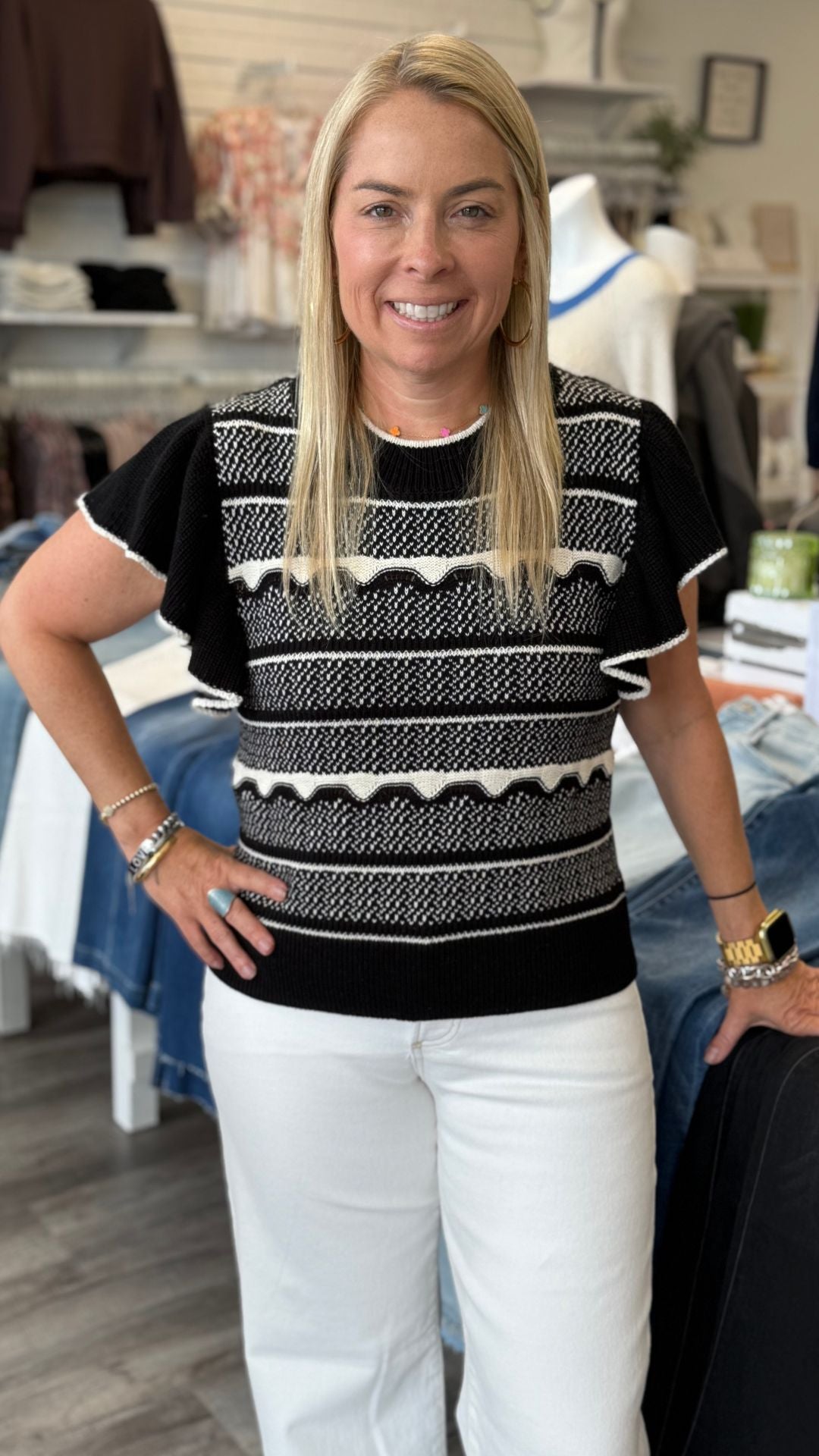 Flutter Sleeve Stripe Sweater