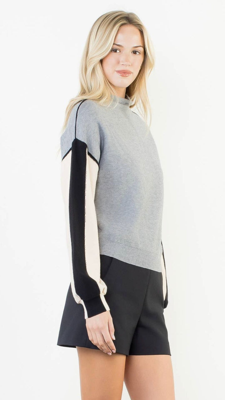 Colorblocked Mock Neck Sweater