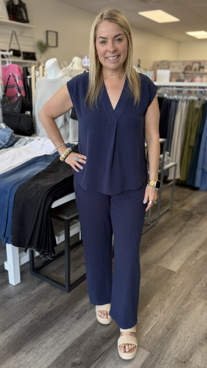 Navy V Neck Dolman Sleeve Top