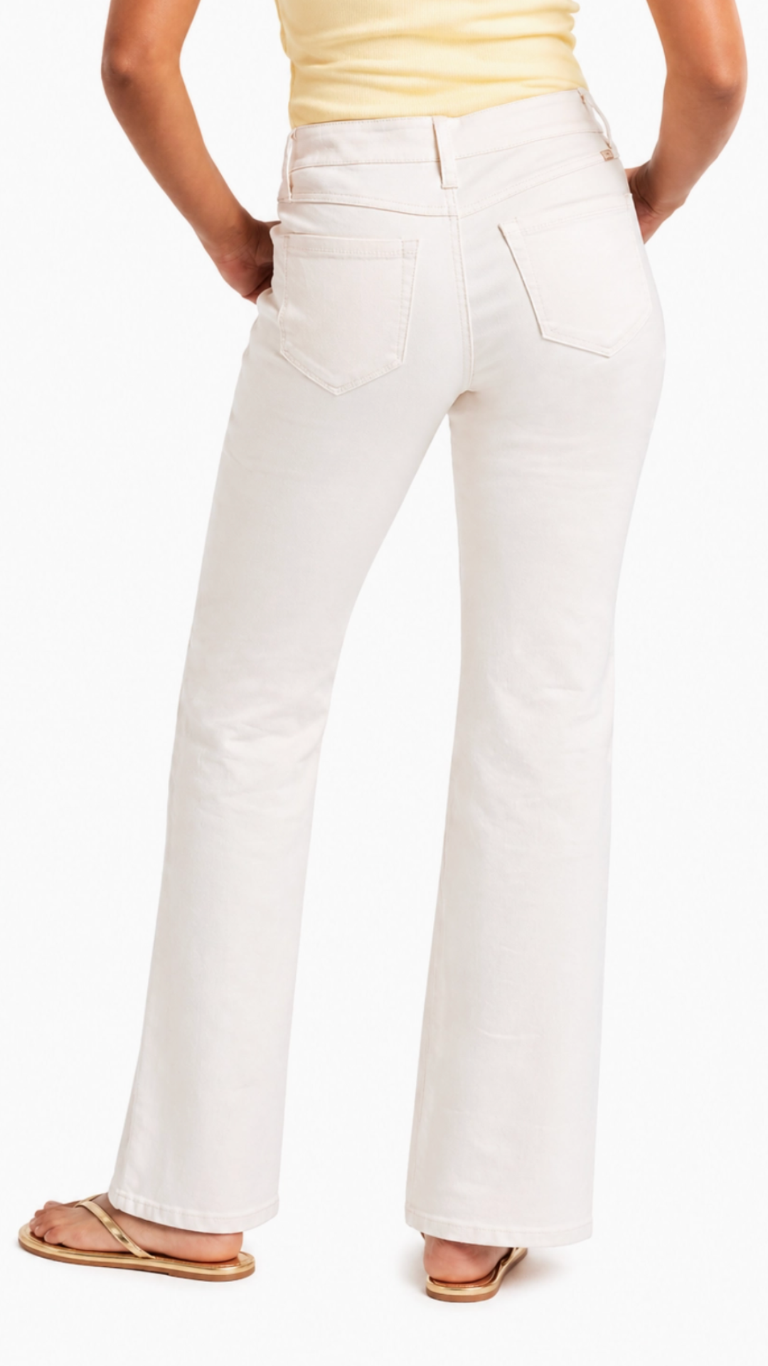 Mid Rise Ecru Slim Wide Leg Jeans