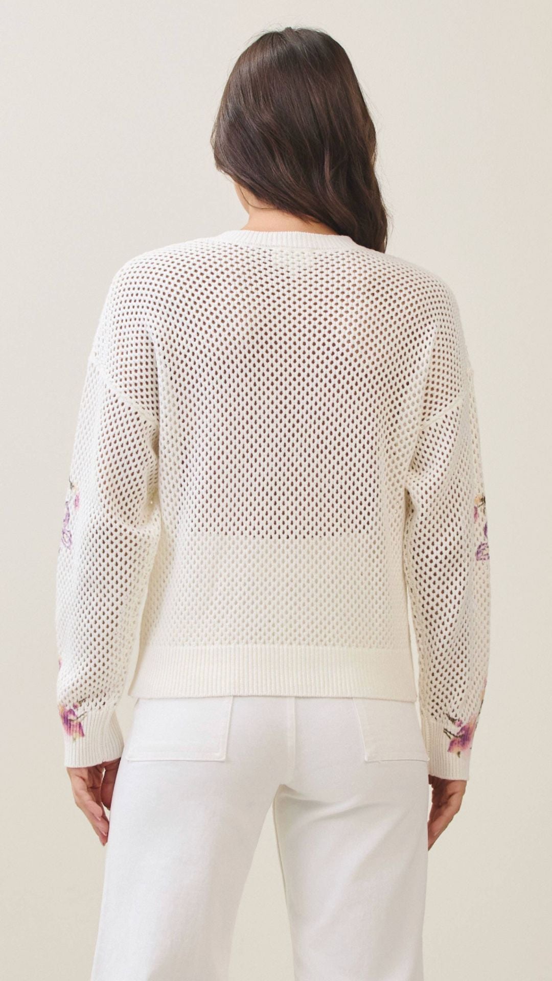 Floral Print Open Knit Sweater