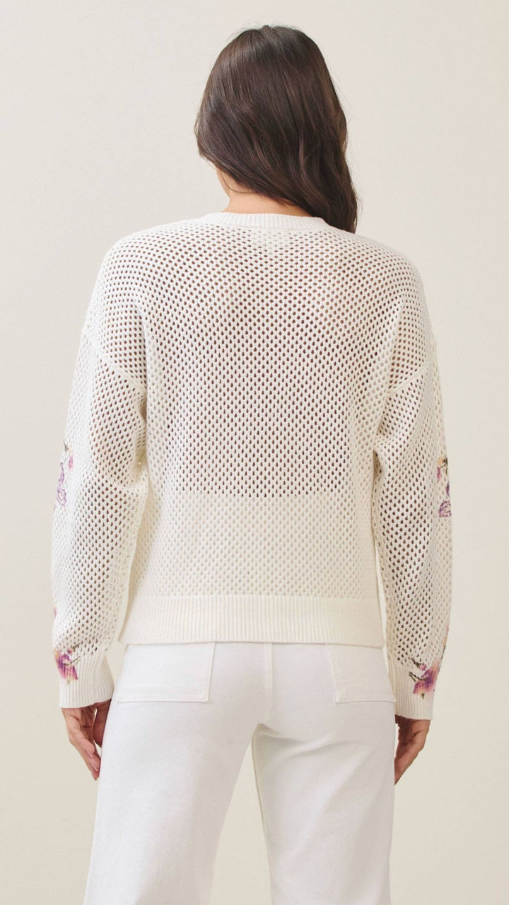 Floral Print Open Knit Sweater