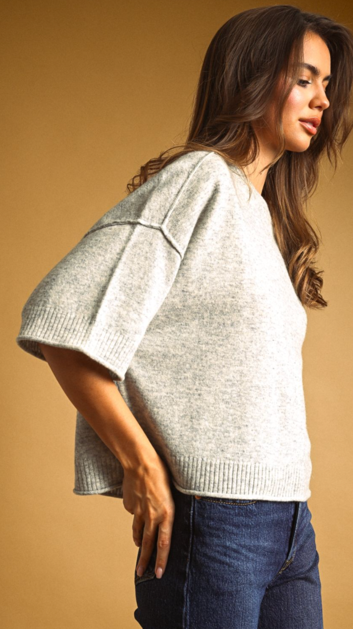 Heather Grey Short Sleeve Sweater