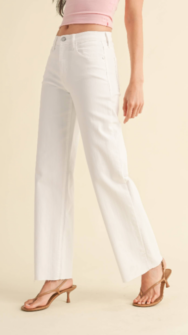 Mid Rise Optic White Slim Palazzo Jeans