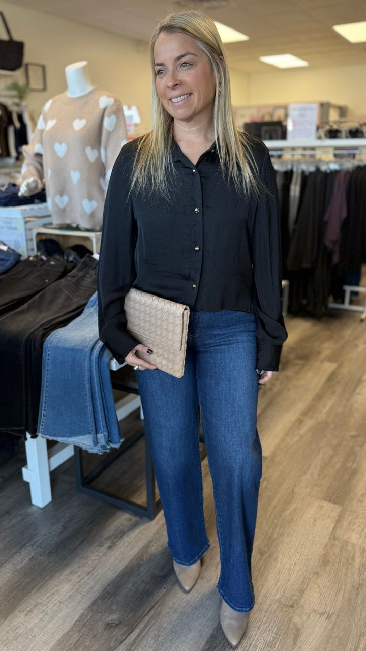 Mid Rise Dark Wash Full Length Straight Jeans