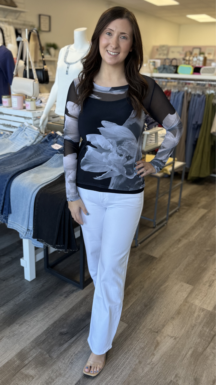 Floral Mesh Long Sleeve Top
