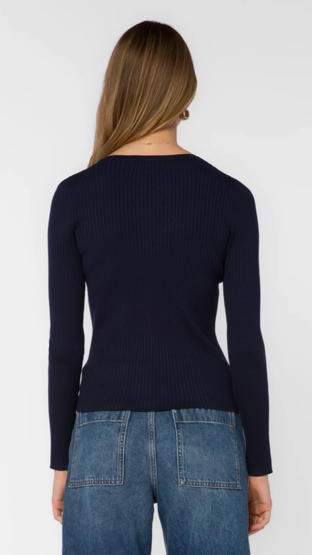 Navy Ribbed Fitted Henley Sweater