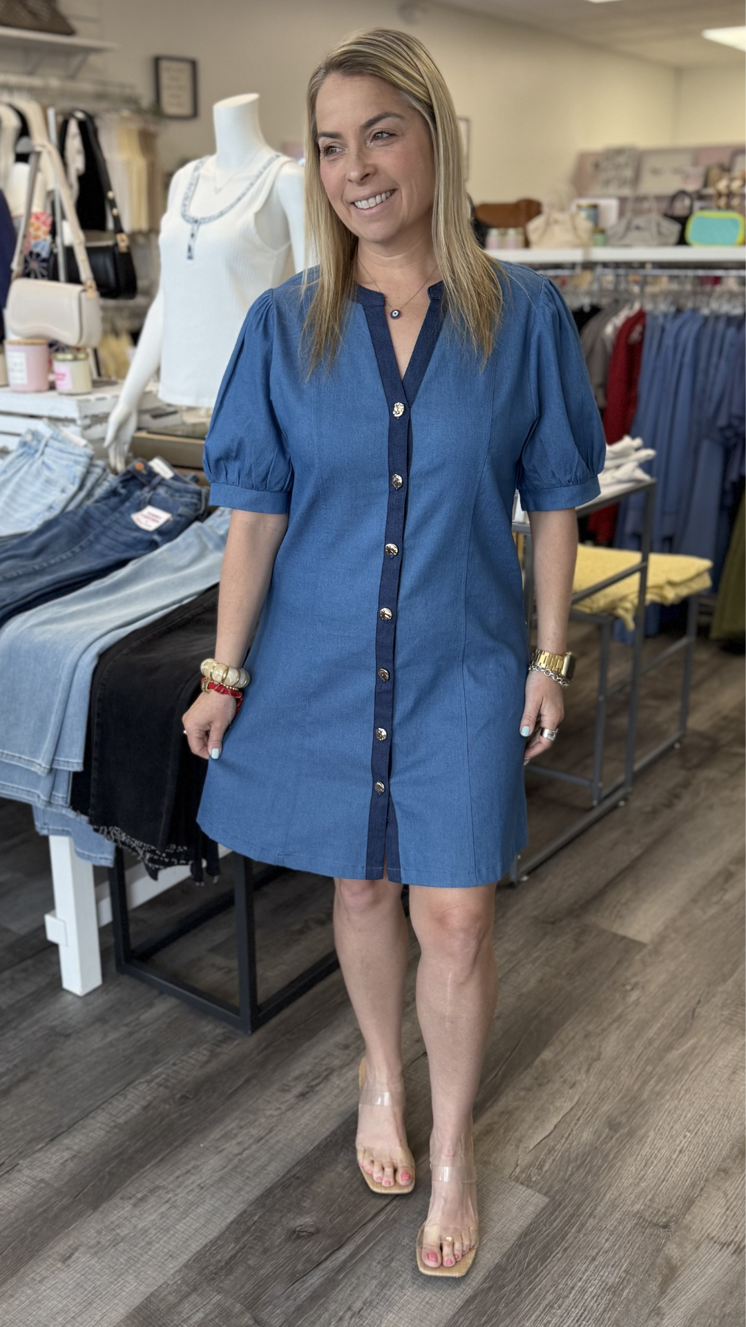 Short Sleeve Denim Button Up Dress