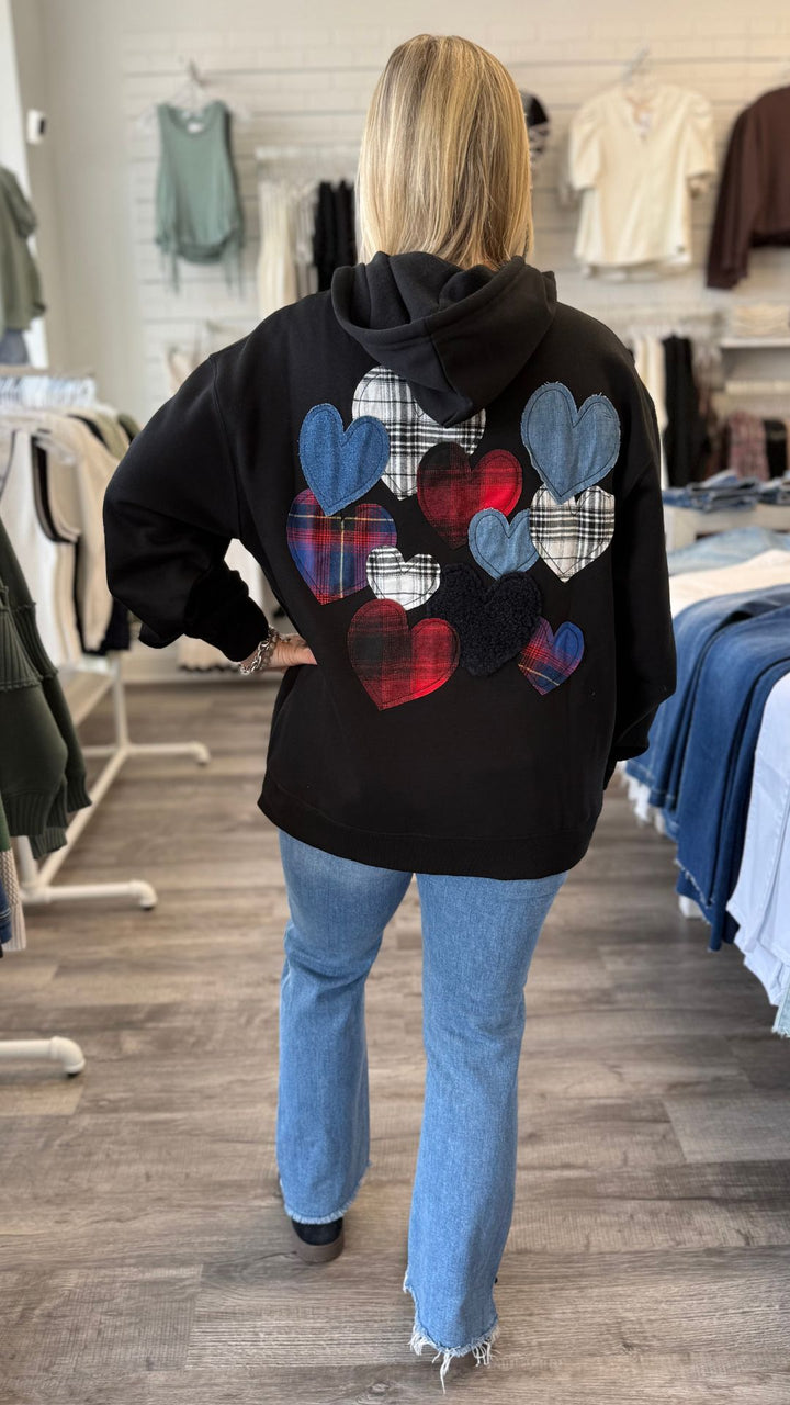 Black Patchwork Hearts Oversized Zip Up