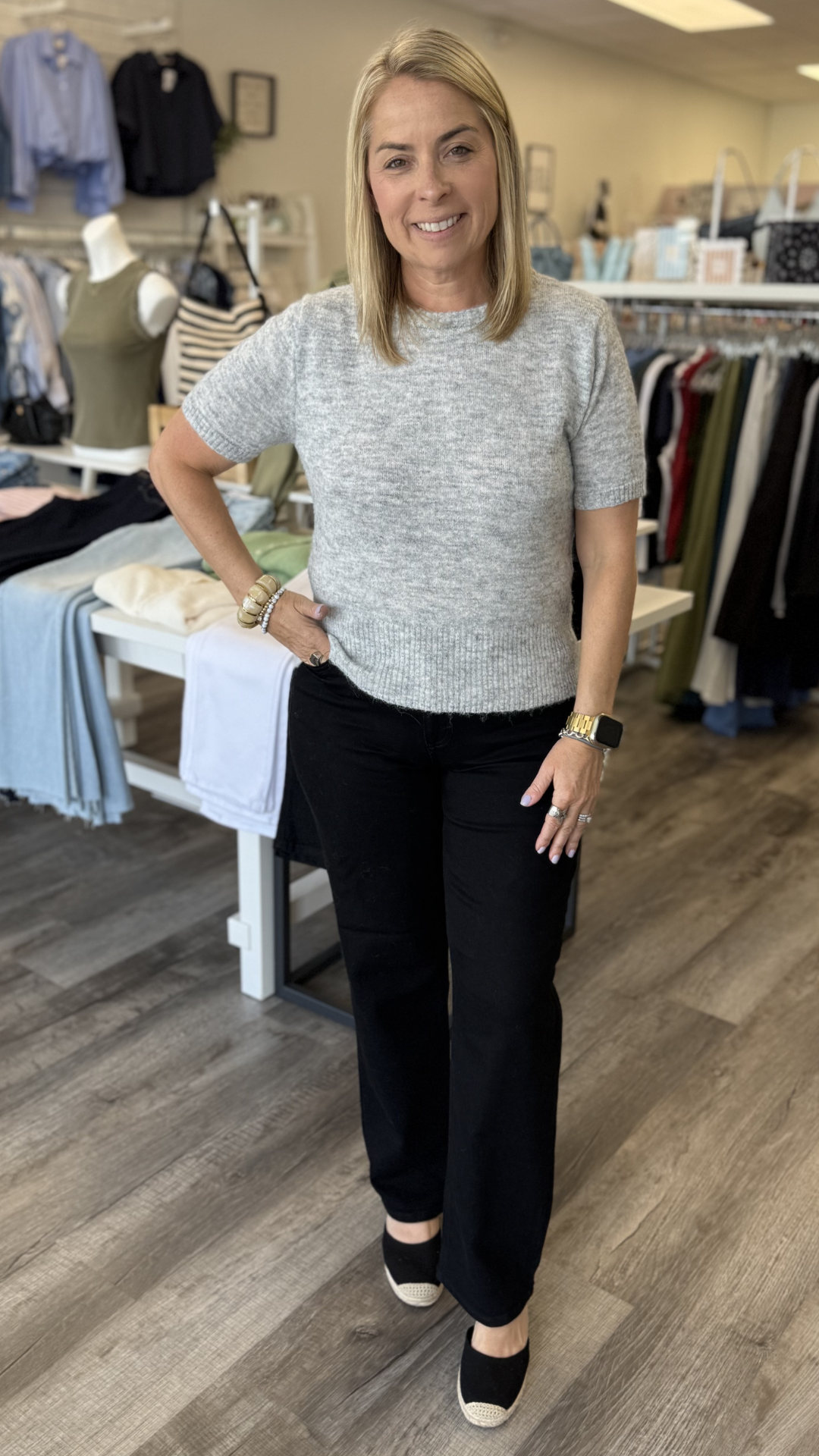 Light Heather Gray Short Sleeve Sweater