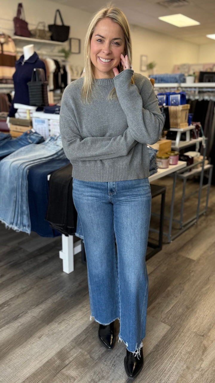 Gray Cotton Round Neck Sweater