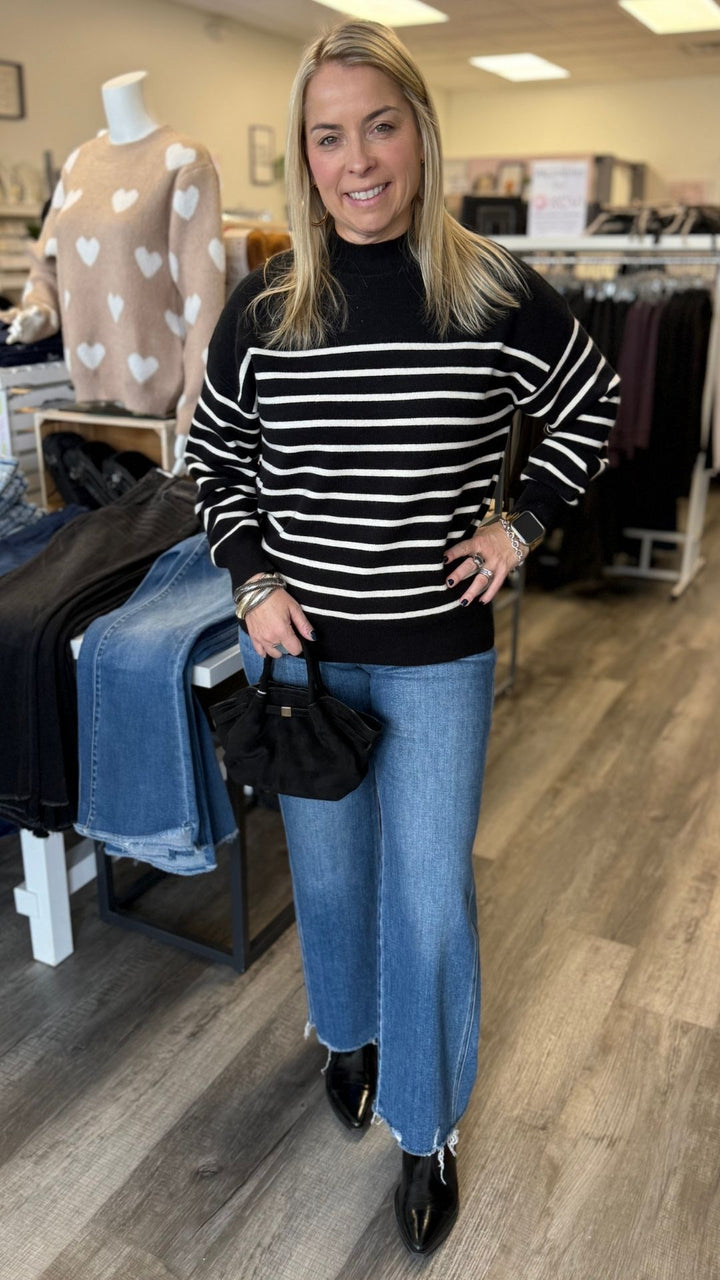 Black And Cream Stripe Knit Sweater