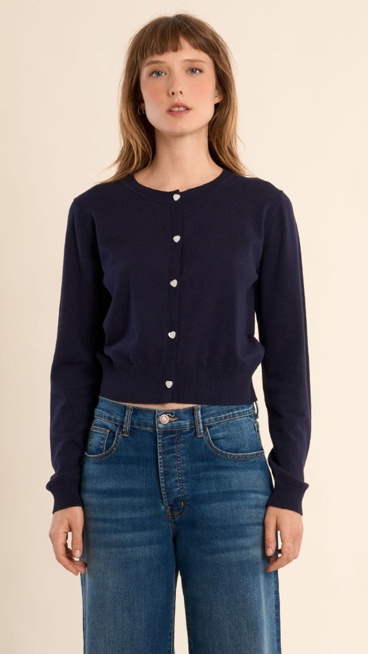 Navy Blue Cardigan With Heart Buttons