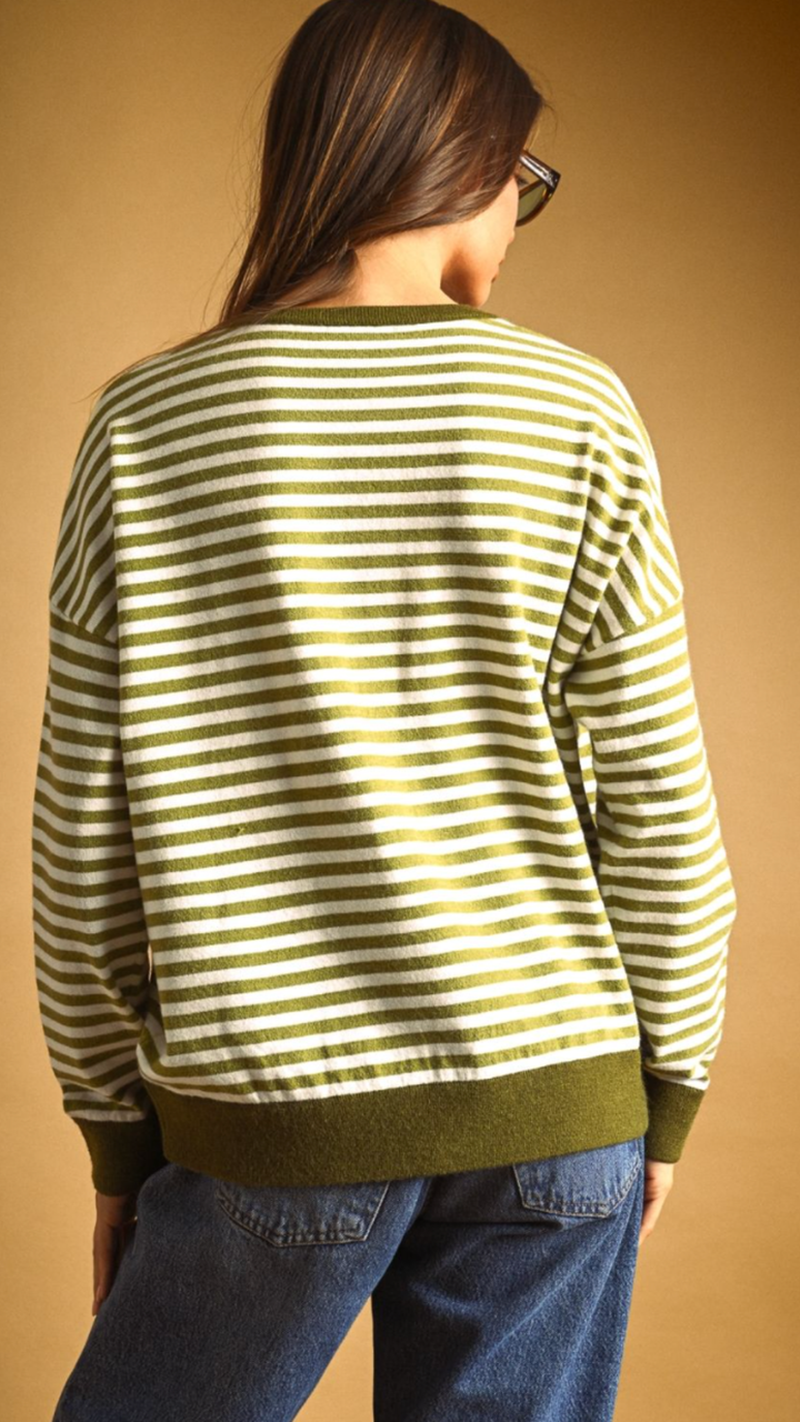 Olive Striped Contrast Sweater