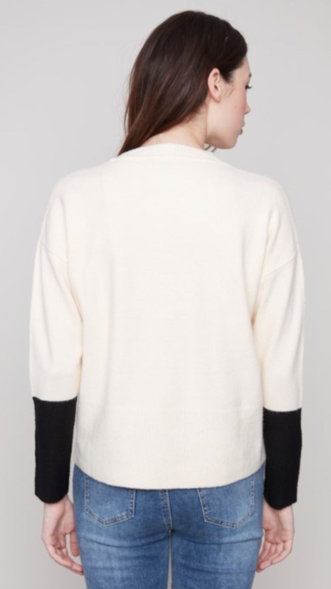 Ecru Crew Neck Sweater With Contrast Details
