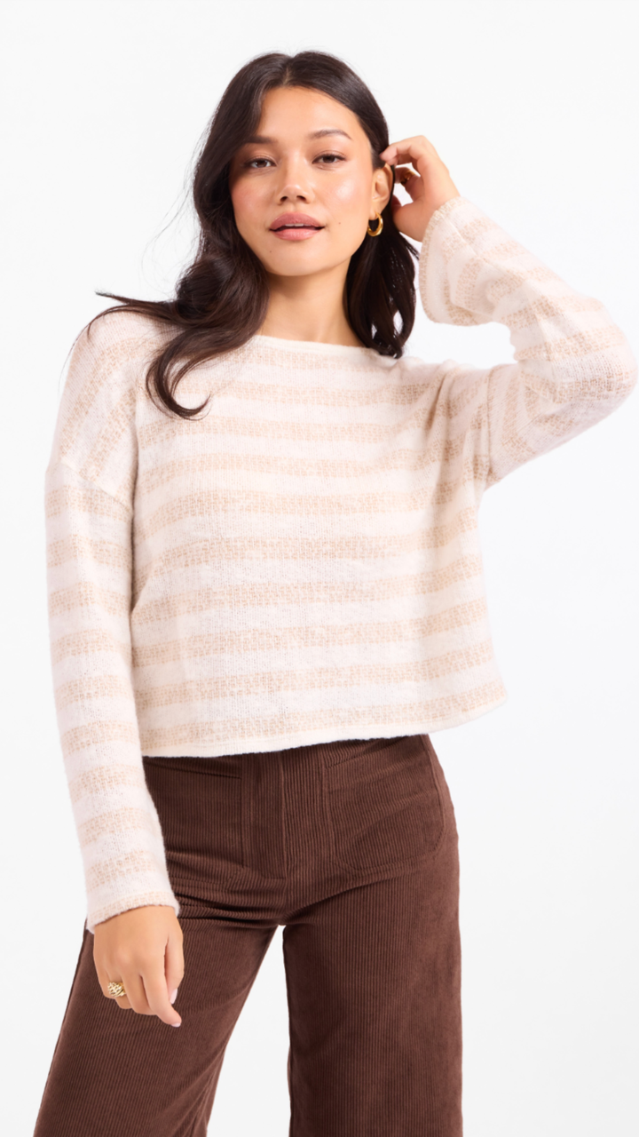 Striped Brushed Crewneck Top