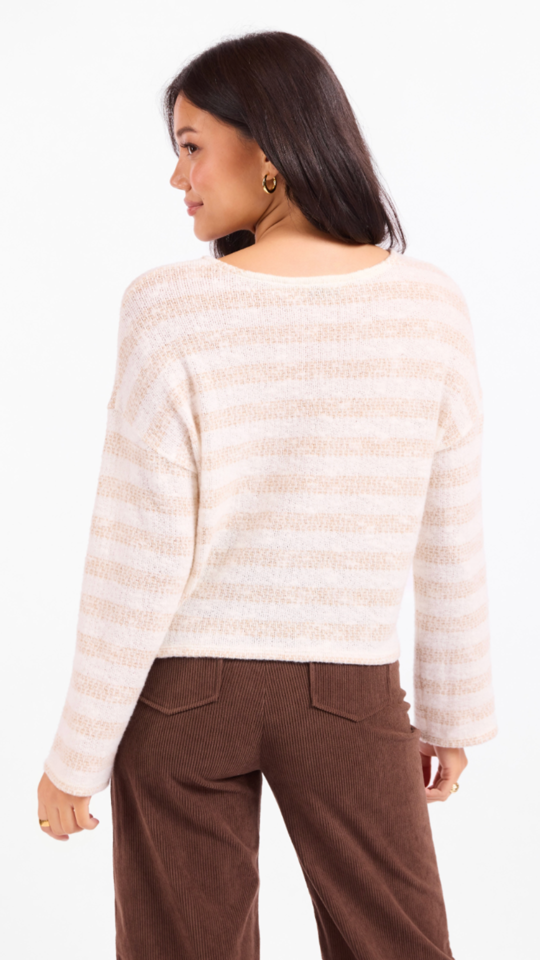 Striped Brushed Crewneck Top