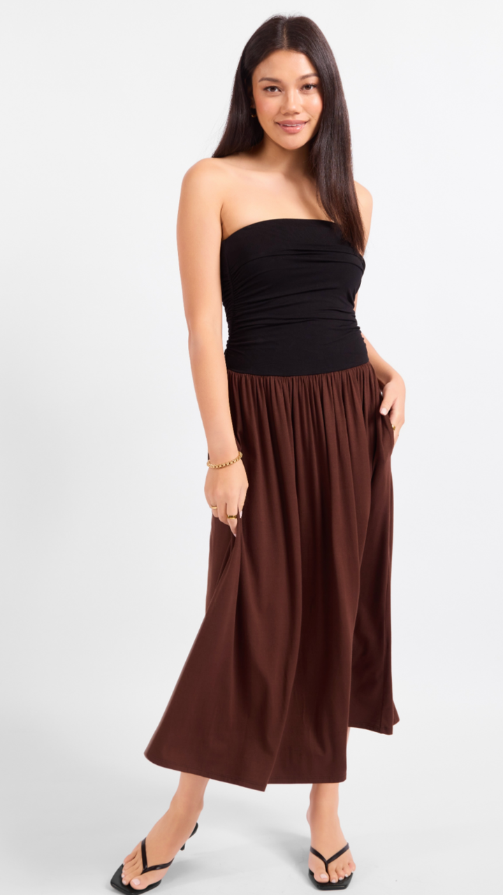 Hot Coffee Strapless Midi Dress