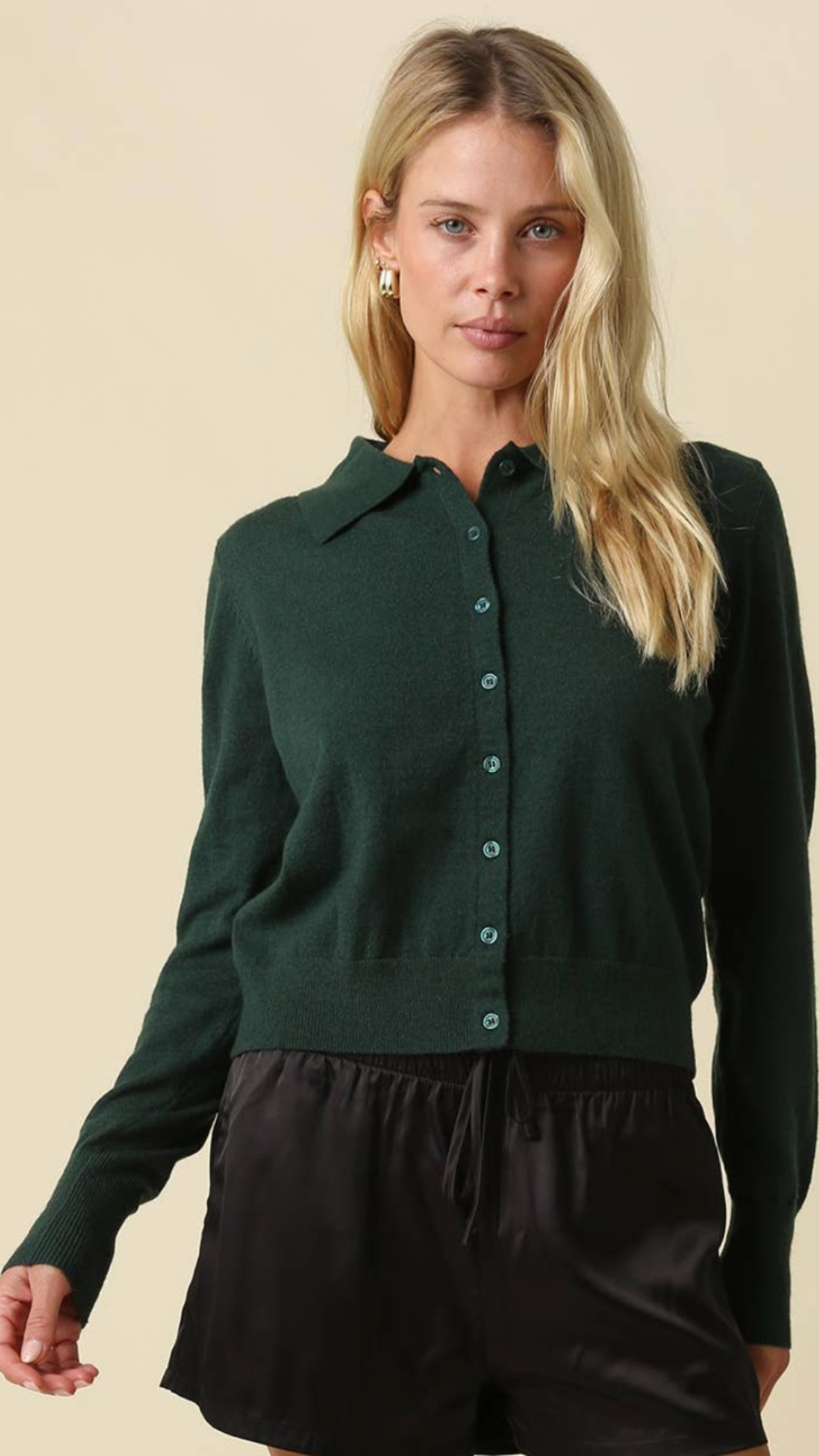 Forest Green Collared Knit Cardigan Sweater